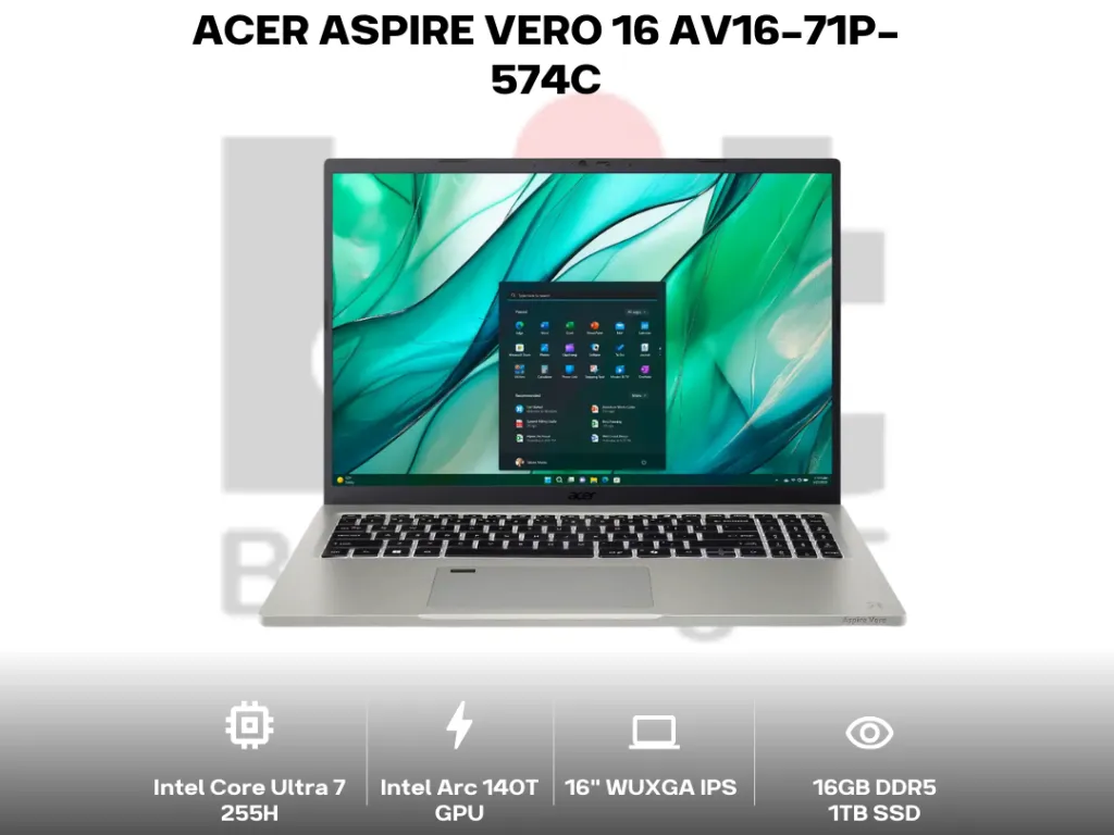 Acer Aspire Vero 16 AV16-71P Core Ultra 7 255H 16Gb 1Tb 16" WUXGA IPS 100 sRGB Intel EVO | iklanova.com