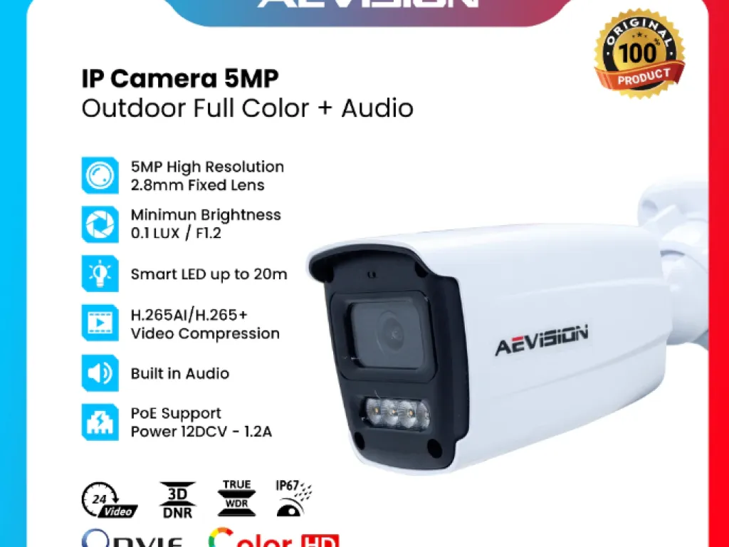 AEVISION IP Camera Bullet 5MP Audio + ColorVu POE Outdoor | iklanova.com
