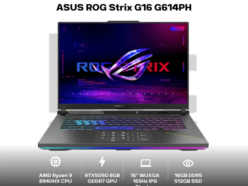 ASUS ROG Strix G16 G614PH Ryzen 9 8940HX RTX5050 16GB 512GB 16" WUXGA IPS 165Hz | iklanova.com