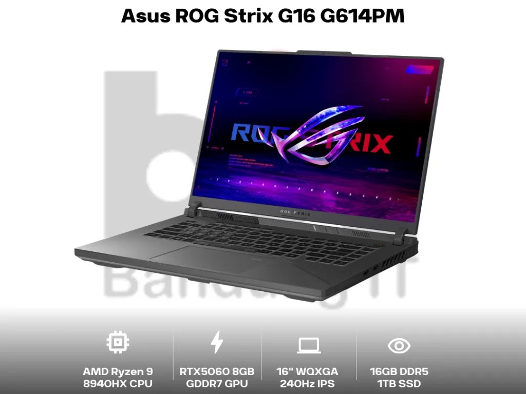 Asus ROG Strix G16 G614PM Ryzen 9 8940HX RTX5060 16GB 1TB 16" WQXGA IPS 240Hz ROG Nebula Display 100 DCI-P3 G-Sync | iklanova.com