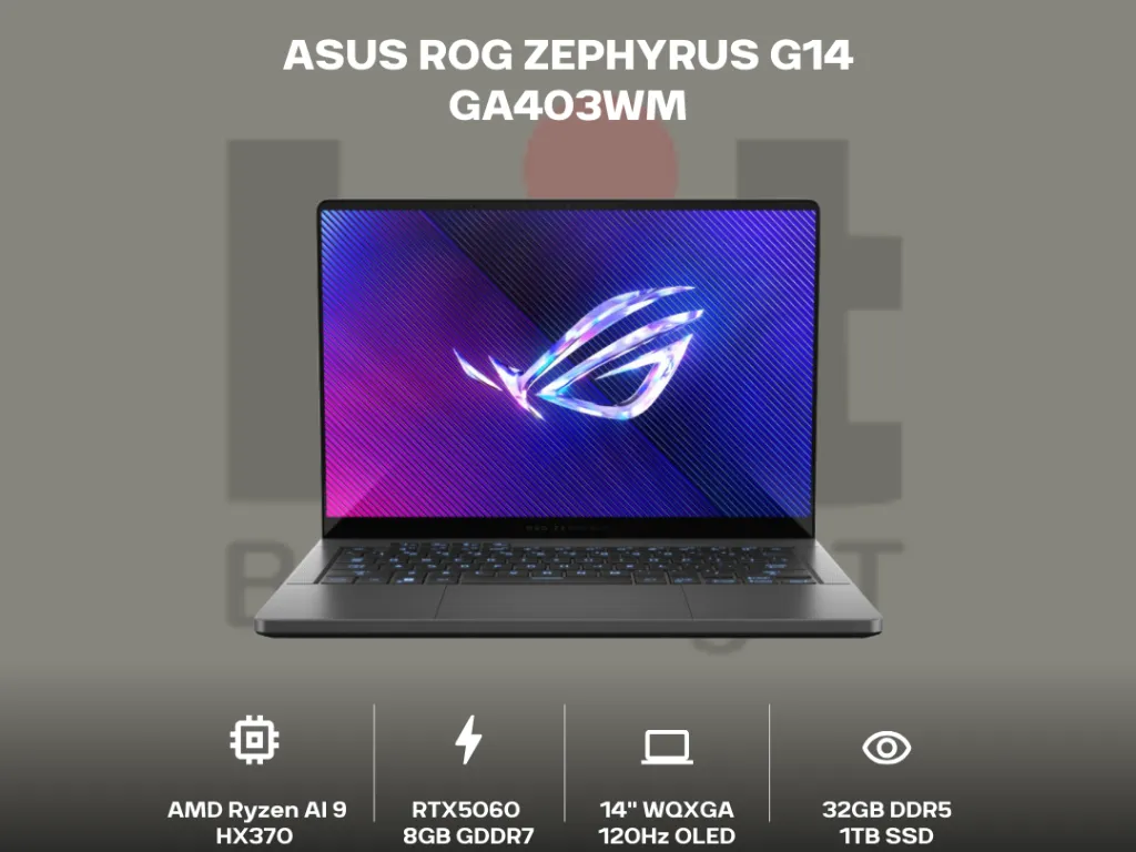 Asus ROG Zephyrus G14 GA403WM Ryzen AI 9 HX370 RTX5060 32Gb 1Tb 14" 3K OLED ROG Nebula Display 120Hz 100 DCI-P3 | iklanova.com