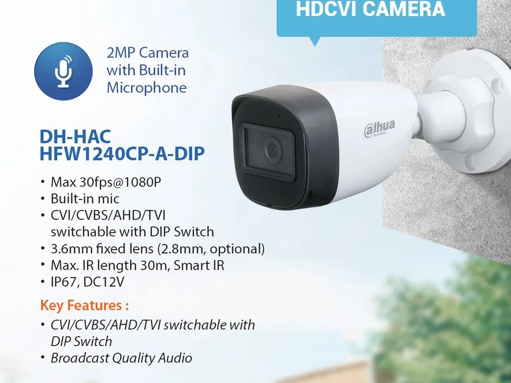 CAMERA DAHUA AUDIO BUILD IN MIC 1080P HAC-HFW1240CP-A-DIP | iklanova.com