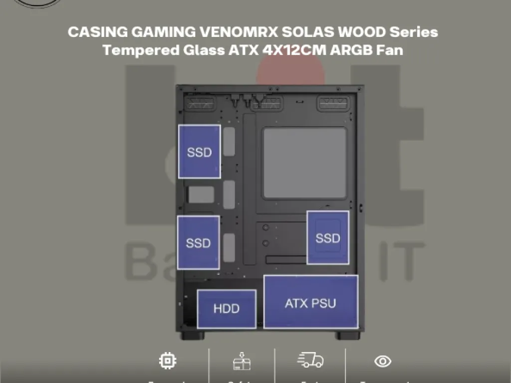 CASING GAMING VENOMRX SOLAS WOOD Series Tempered Glass ATX 4X12CM ARGB Fan | iklanova.com