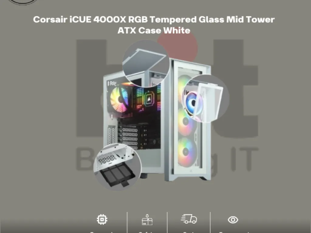 Corsair iCUE 4000X RGB Tempered Glass Mid Tower ATX Case White | iklanova.com
