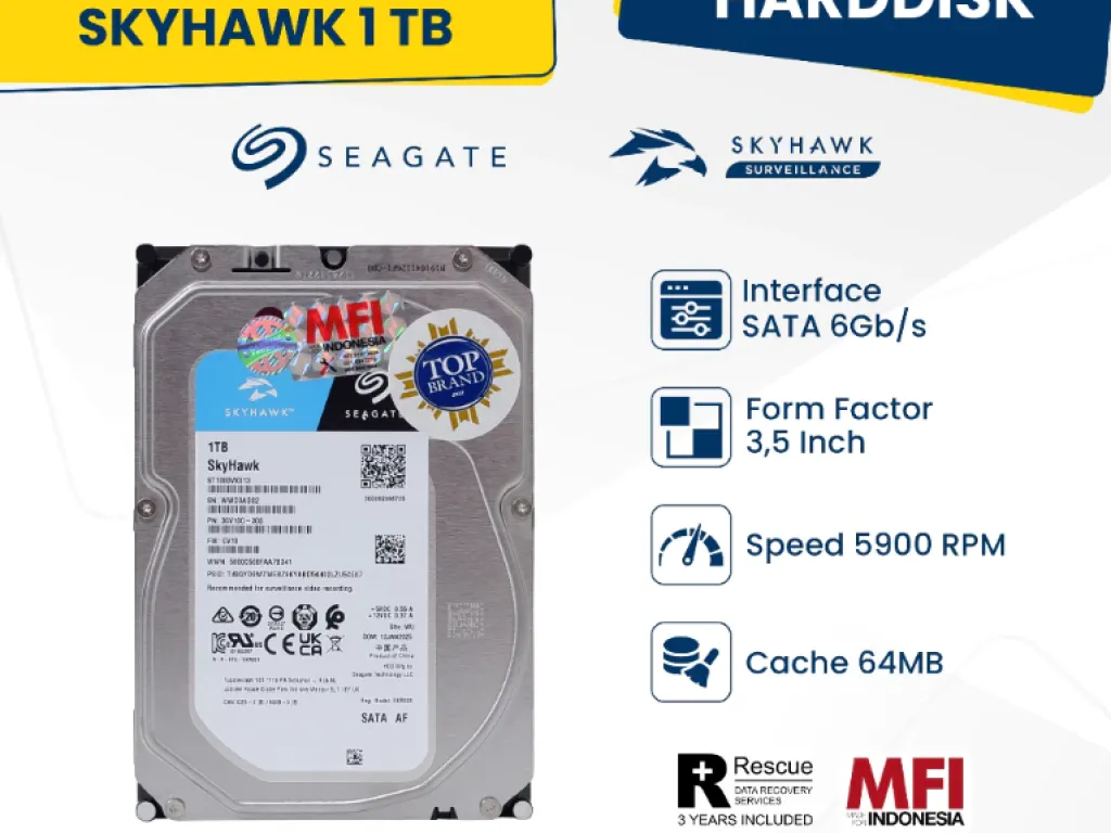 HARDDISK SEAGATE SKYHAWK MFI INDONESIA 1TB GARANSI 3THN RESMI / HDD 1TB | iklanova.com