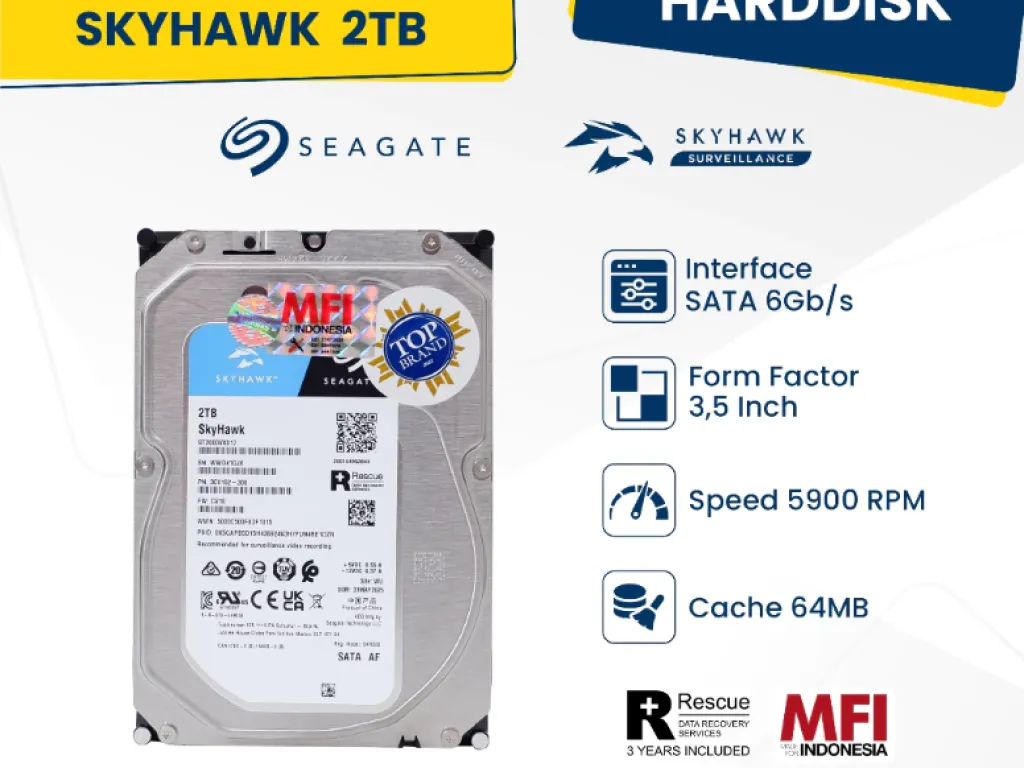 HARDDISK SEAGATE SKYHAWK MFI INDONESIA 2TB GARANSI 3THN RESMI / HDD 2TB | iklanova.com