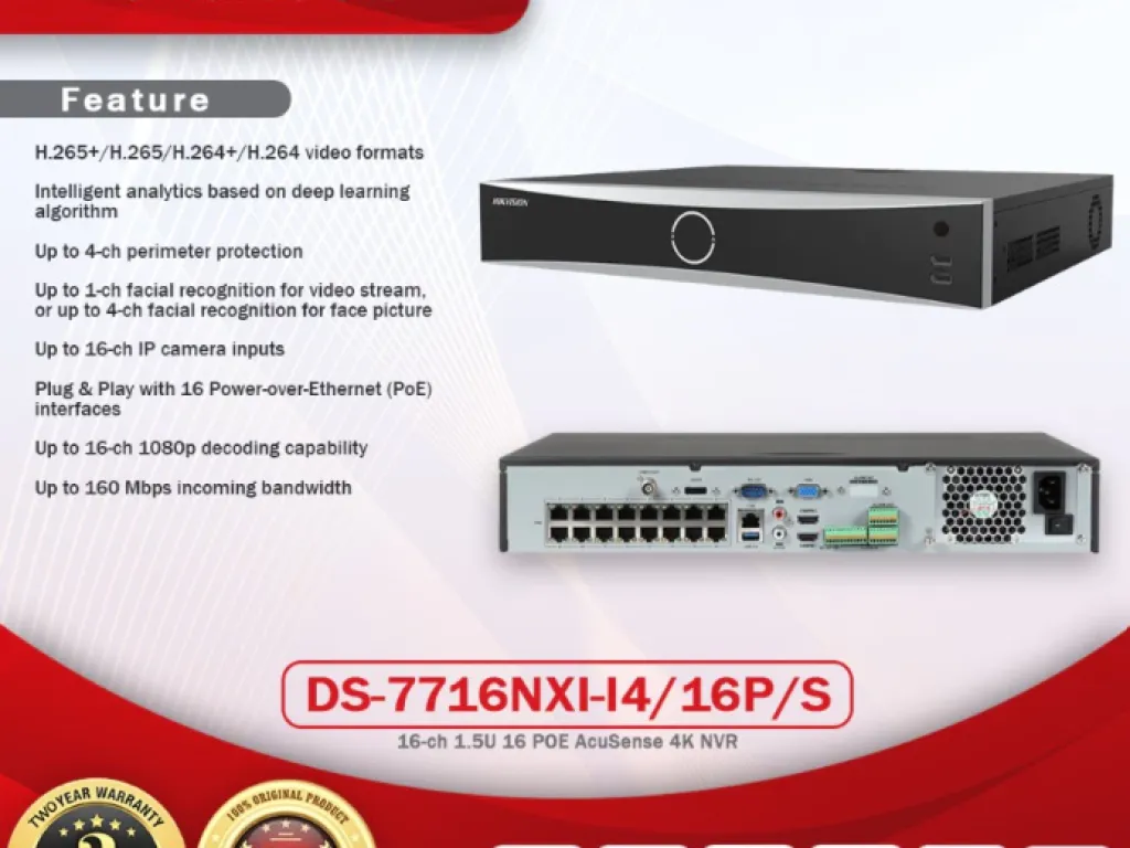 HIKVISION DS-7716NXI-I4/16P/S - NVR HIKVISION POE 16 CHANNEL ACUSENSE | iklanova.com