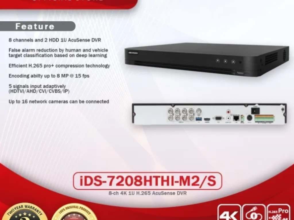 HIKVISION iDS-7208HTHI-M2/S - DVR 8CH ACUSENSE SUPPORT 8MP WITH AUDIO | iklanova.com