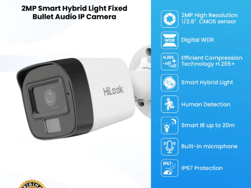 HILOOK IPC-B120HA-LUC 2MP Smart Hybrid Light Fixed Bullet Audio IP Camera | iklanova.com