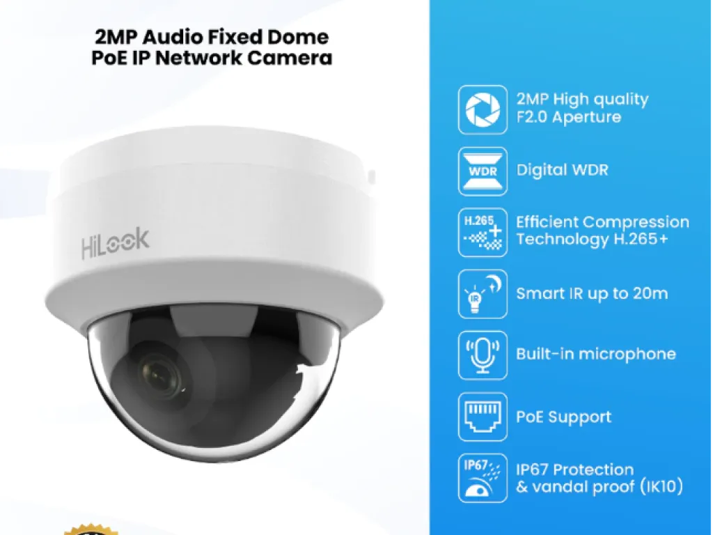HILOOK IPC-D121HE-UC 2MP Audio Fixed Dome PoE IP Network Camera | iklanova.com