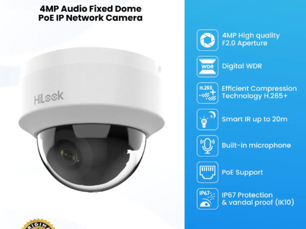 HILOOK IPC-D141HE-UC 4MP Audio Fixed Dome PoE IP Network Camera | iklanova.com