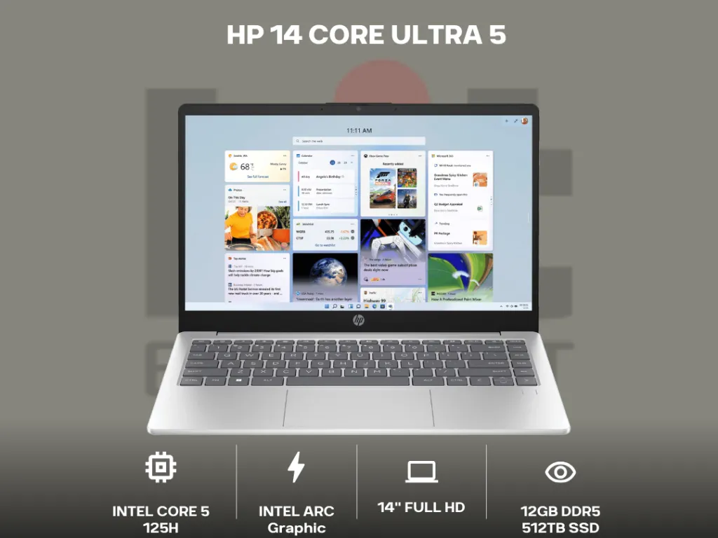 HP 14 Core Ultra 5 125H 16GB 512GB 14 Inch Full HD IPS Anti-Glare 62.5% sRGB | iklanova.com