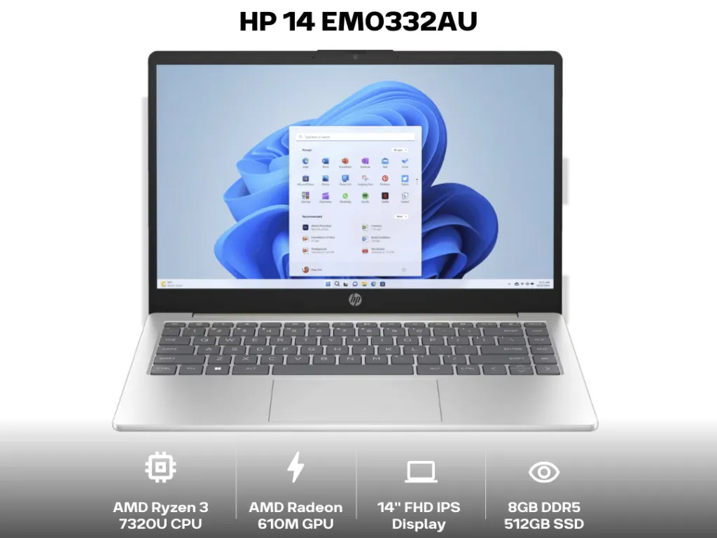 HP 14 EM0320AU Ryzen 3 7320U 8Gb 512Gb 14" FHD IPS 45 NTSC Backlit | iklanova.com