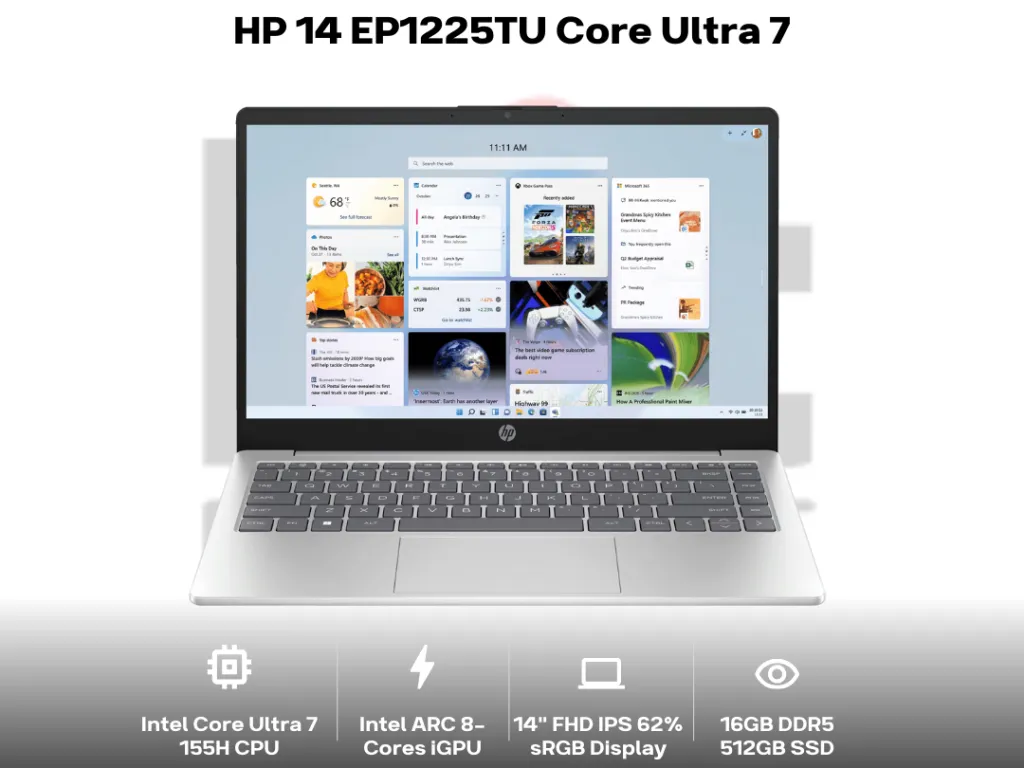 HP 14 EP1225TU Core Ultra 7 155H Intel ARC iGPU 16GB 512GB 14" FHD IPS 62% sRGB | iklanova.com