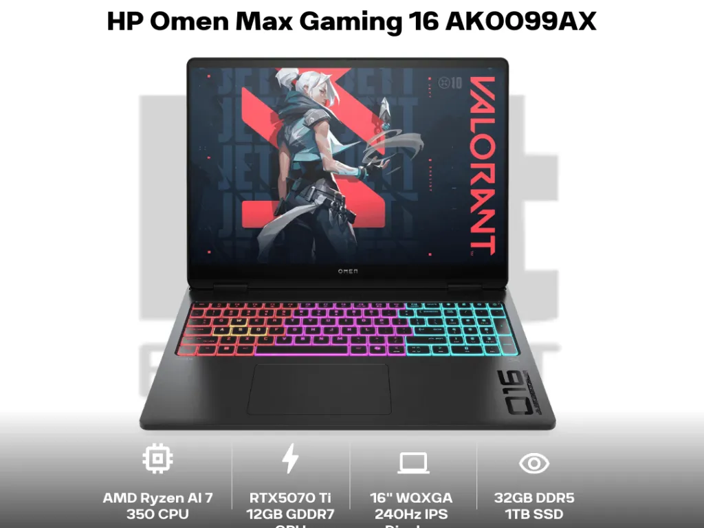 HP Omen Max Gaming 16 AK0099AX Ryzen AI 7 350 RTX5070 TI 32GB 1TB 16" WQXGA IPS 240Hz 100% sRGB | iklanova.com