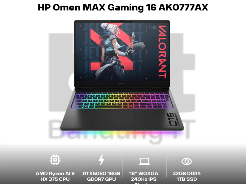 HP Omen MAX Gaming 16 AK0777AX Ryzen AI 9 HX 375 RTX5080 32GB 1TB 16" WQXGA IPS 240Hz Anti-glare 100% sRGB | iklanova.com