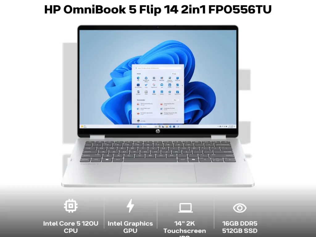 HP OmniBook 5 Flip 14 2in1 FP0556TU Core 5 120U 16GB 512GB 14" 2K Touchscreen IPS 62.5% sRGB | iklanova.com