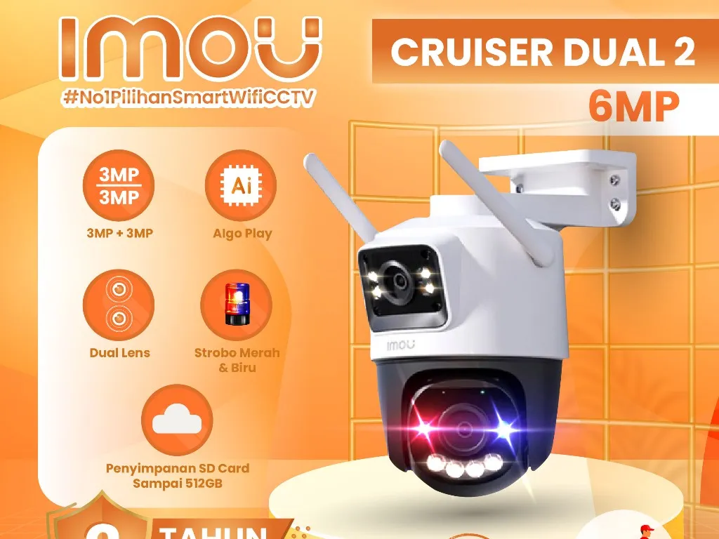 IMOU Cruiser Dual Lens 3+3 6MP Full Color Audio II Strobe Alarm Merah Biru | iklanova.com