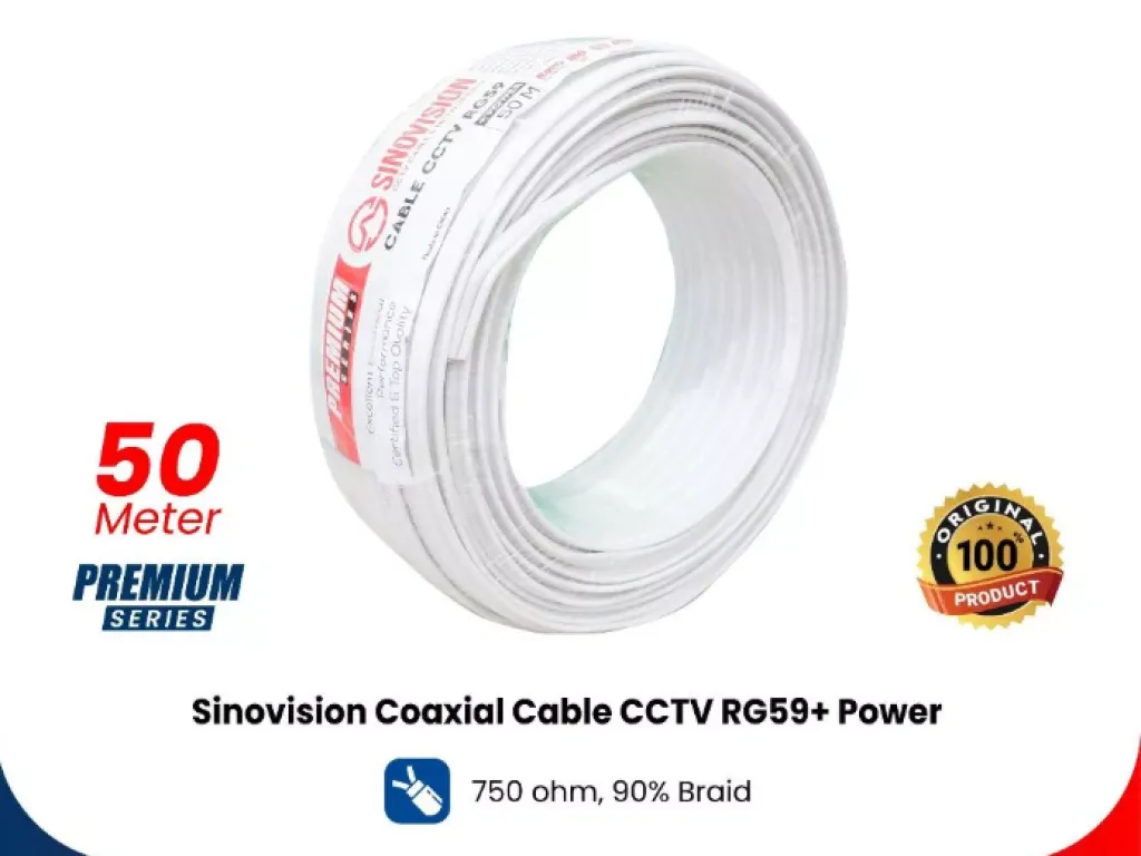 Kabel CCTV RG59 POWER 50M Sinovision Made in Taiwan Super Premium QC | iklanova.com