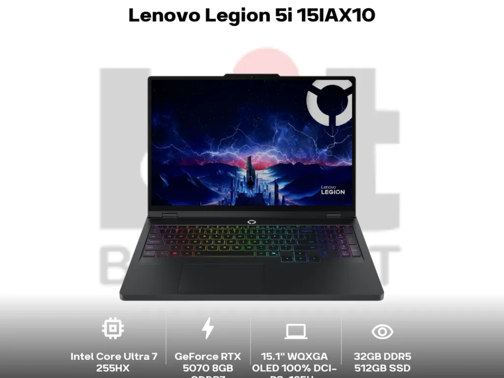 Lenovo Legion 5i 15IAX10 Core Ultra 7 255HX RTX5070 32GB 512GB 15.1" WQXGA OLED 165Hz 100% DCI-P3 | iklanova.com