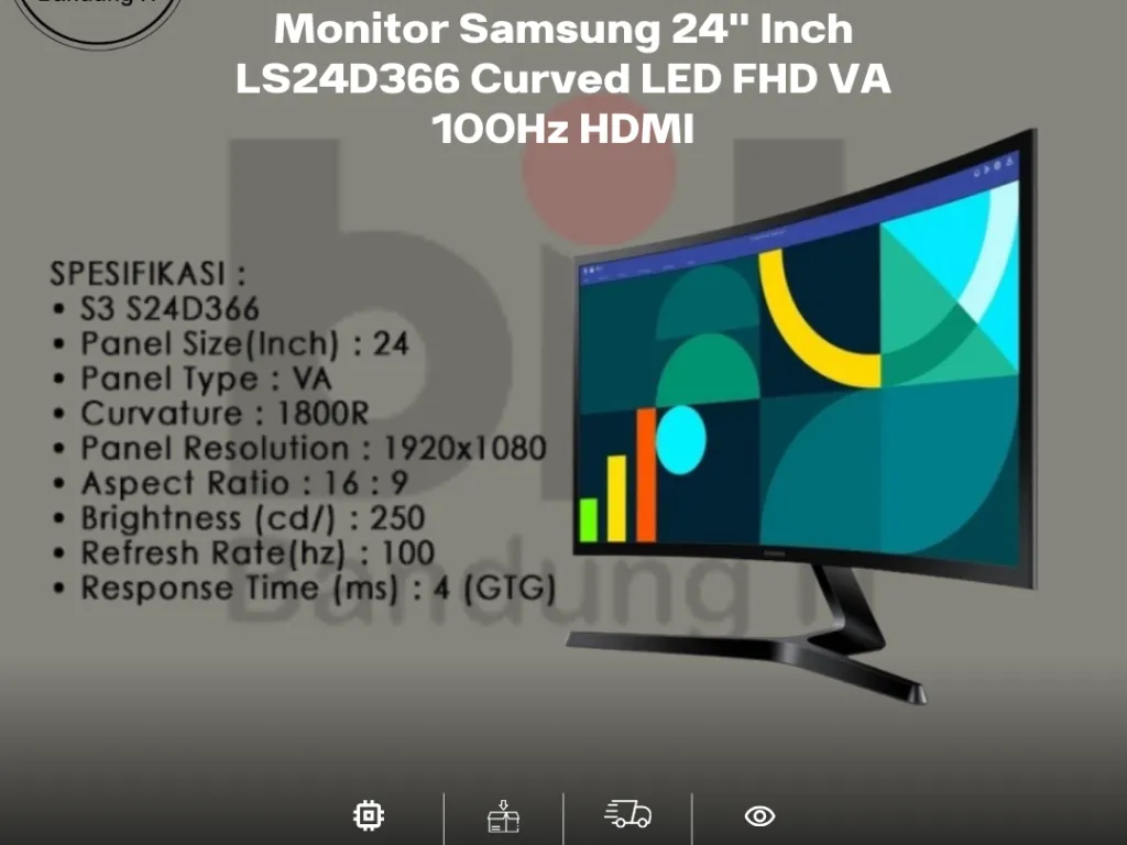 Monitor Samsung 24" Inch LS24D366 Curved LED FHD VA 100Hz HDMI | iklanova.com