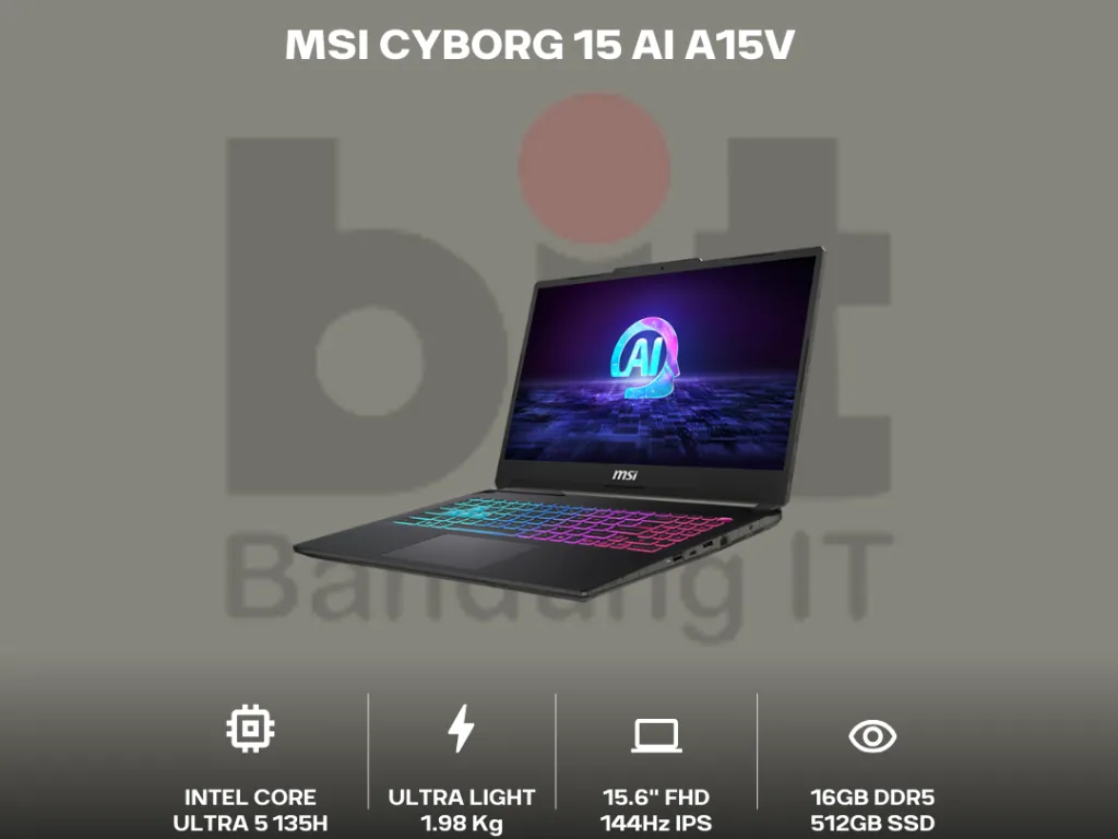 MSI Cyborg 15 AI A1VEK-246 Core Ultra 5 135H RTX4050 16GB 512GB 15.6 Inch Full HD IPS 144Hz 4-Zone RGB Key | iklanova.com