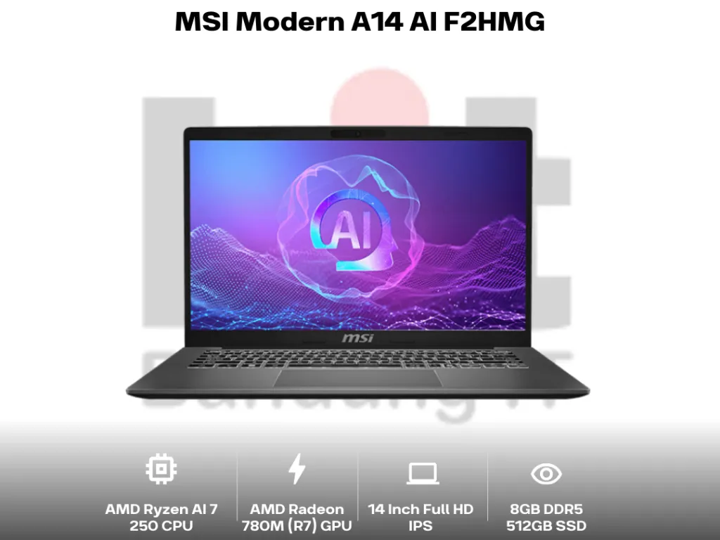 MSI Modern A14 AI F2HMG Ryzen AI 7 8GB 512GB 14 Inch Full HD IPS Windows 10 Home Office | iklanova.com