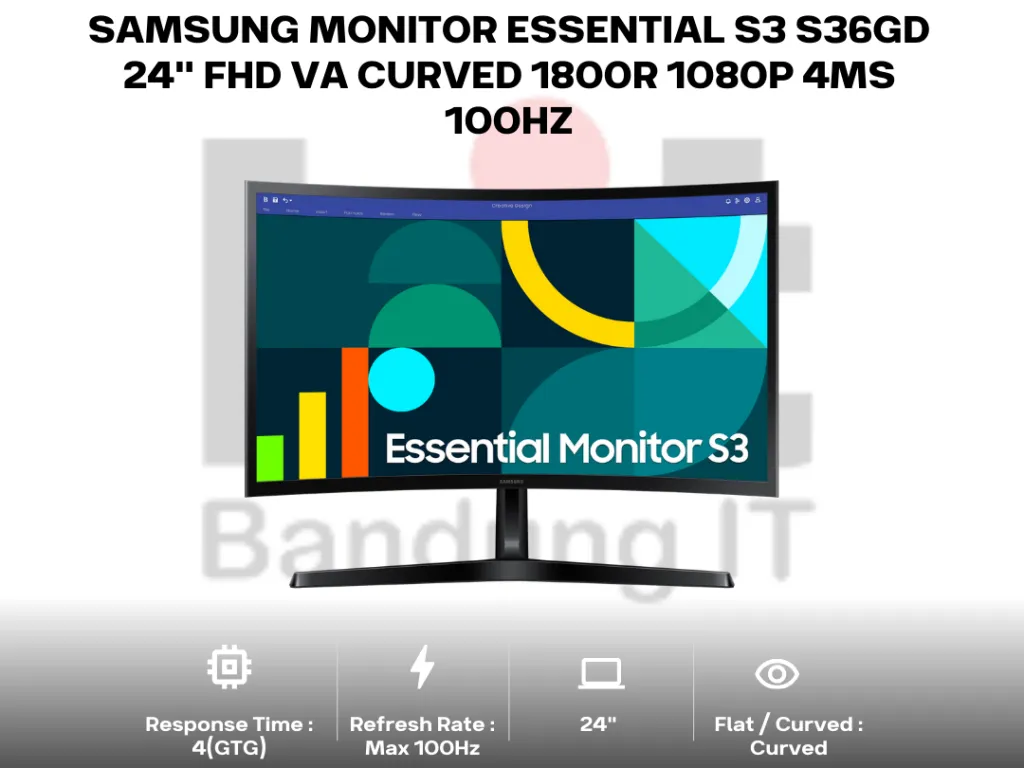 SAMSUNG MONITOR ESSENTIAL S3 S36GD 24" FHD VA CURVED 1800R 1080P 4MS 100HZ | iklanova.com