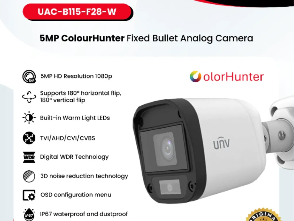 UNIVIEW UAC-B115-F28-W 5MP ColourHunter Fixed Bullet Analog Camera | iklanova.com