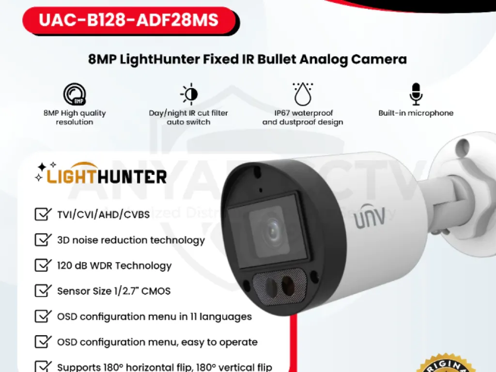 UNIVIEW UAC-B128-ADF28MS 8MP LightHunter Fixed IR Turret Analog Camera | iklanova.com