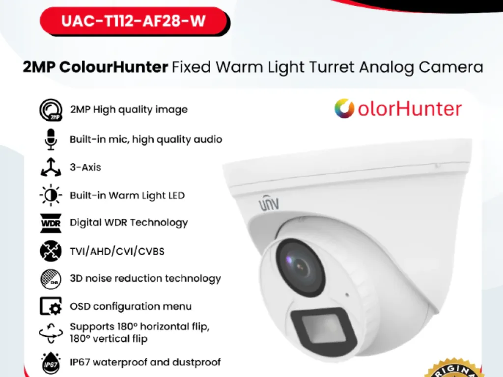 UNIVIEW UAC-T112-AF28(40)-W 2MP ColourHunter Fixed Turret Analog Cam | iklanova.com