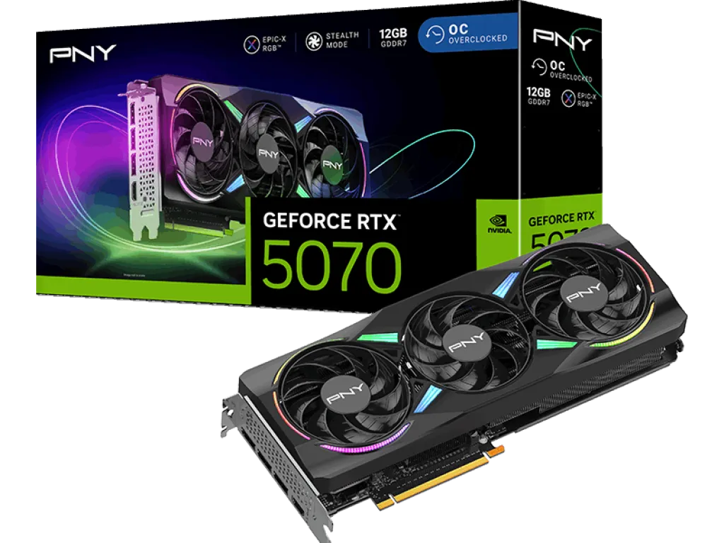 VGA PNY GeForce RTX 5070 ARGB EPIC-X RGB 12GB Overclocked Triple Fan GPU GDDR7 | iklanova.com