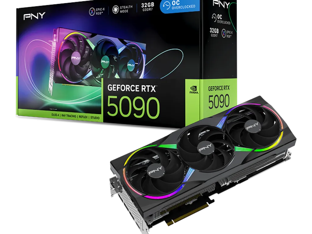 VGA PNY GeForce RTX 5090 32GB ARGB EPIC-X RGB Overclocked Triple Fan GPU GDDR7 | iklanova.com