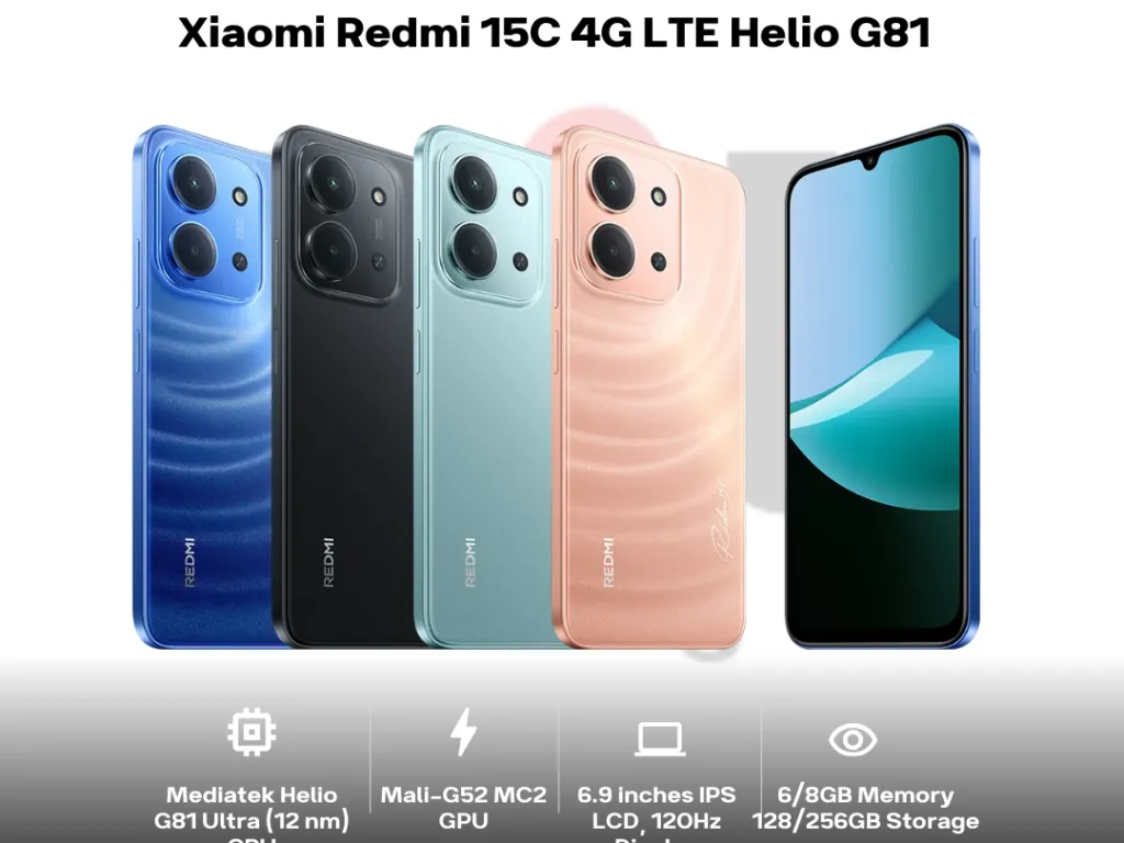 Xiaomi Redmi 15C 4G LTE Helio G81 8GB 256GB 6.9 Inch IPS 120Hz Android 15 50MP Main Camera | iklanova.com